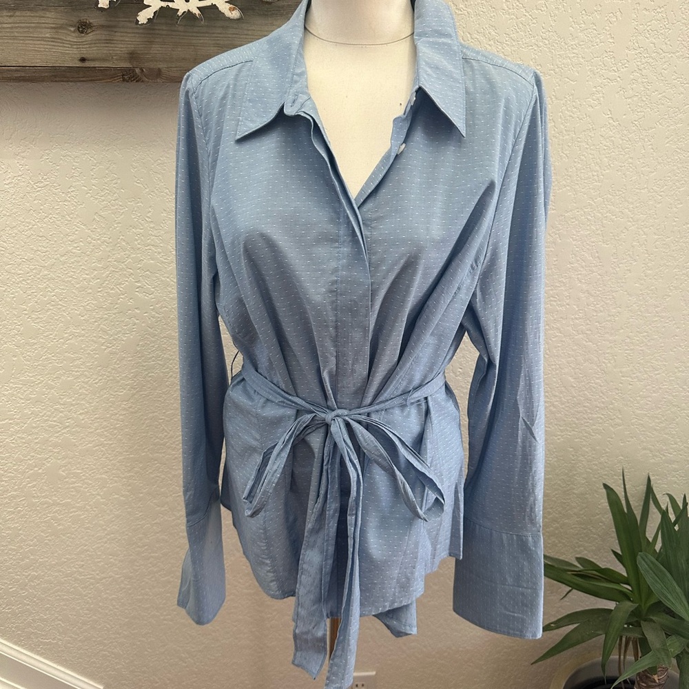 Lane Bryant Women's Blue Button-Up Top tie waist size 18 NWT